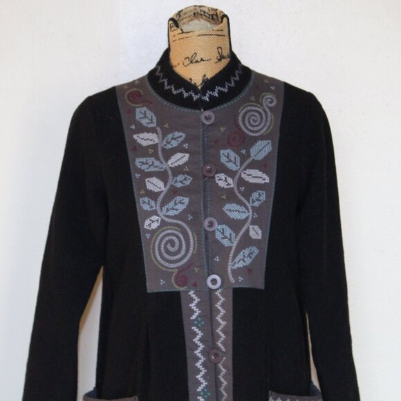 Gudrun Sjoden Black Felted Wool Embroidered Button Up "Berlin" Coat Women's S - Picture 2 of 16